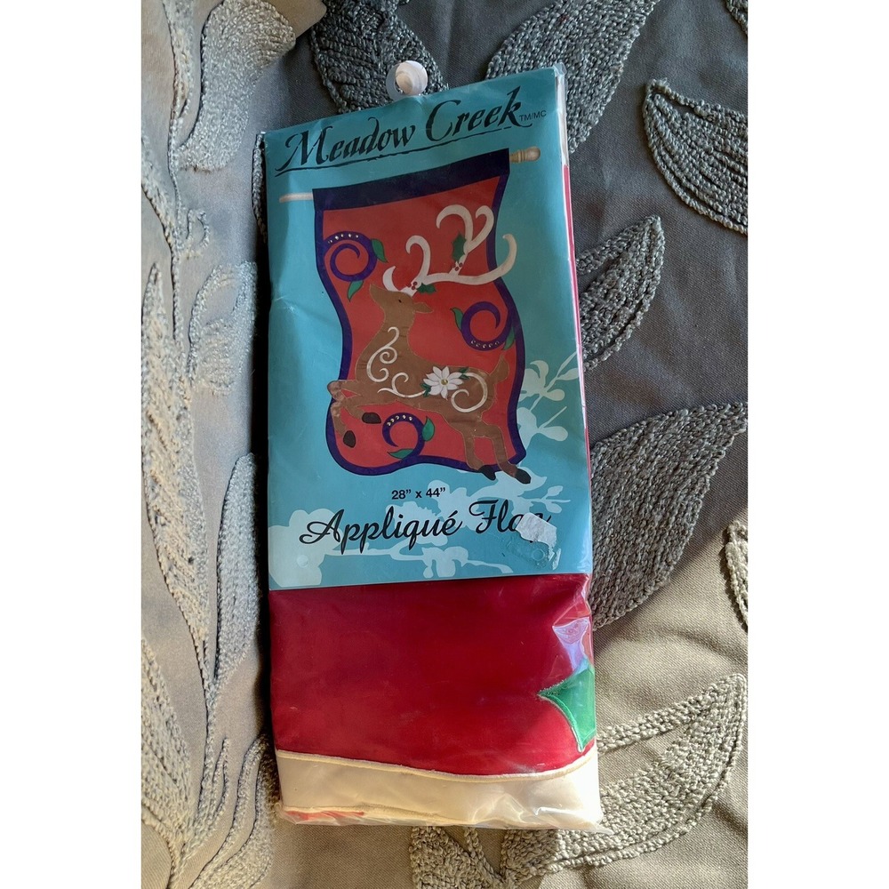 Christmas Traditional Reindeer Appliqué Garden Yard Flag Deck 28x44"Meadow Creek